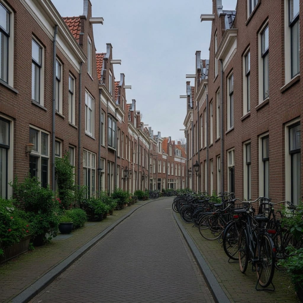 Nederlandse straat met rijtjeshuizen in Amsterdam